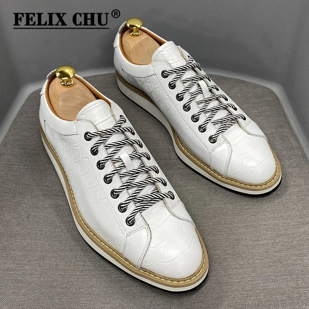 Classic Mens Casual Shoes Genuine Leather Lace-Up Fashion Sneakers Luxury Brand Alligator Print Street Travel Flat Shoes for Men TAVEN System LLC