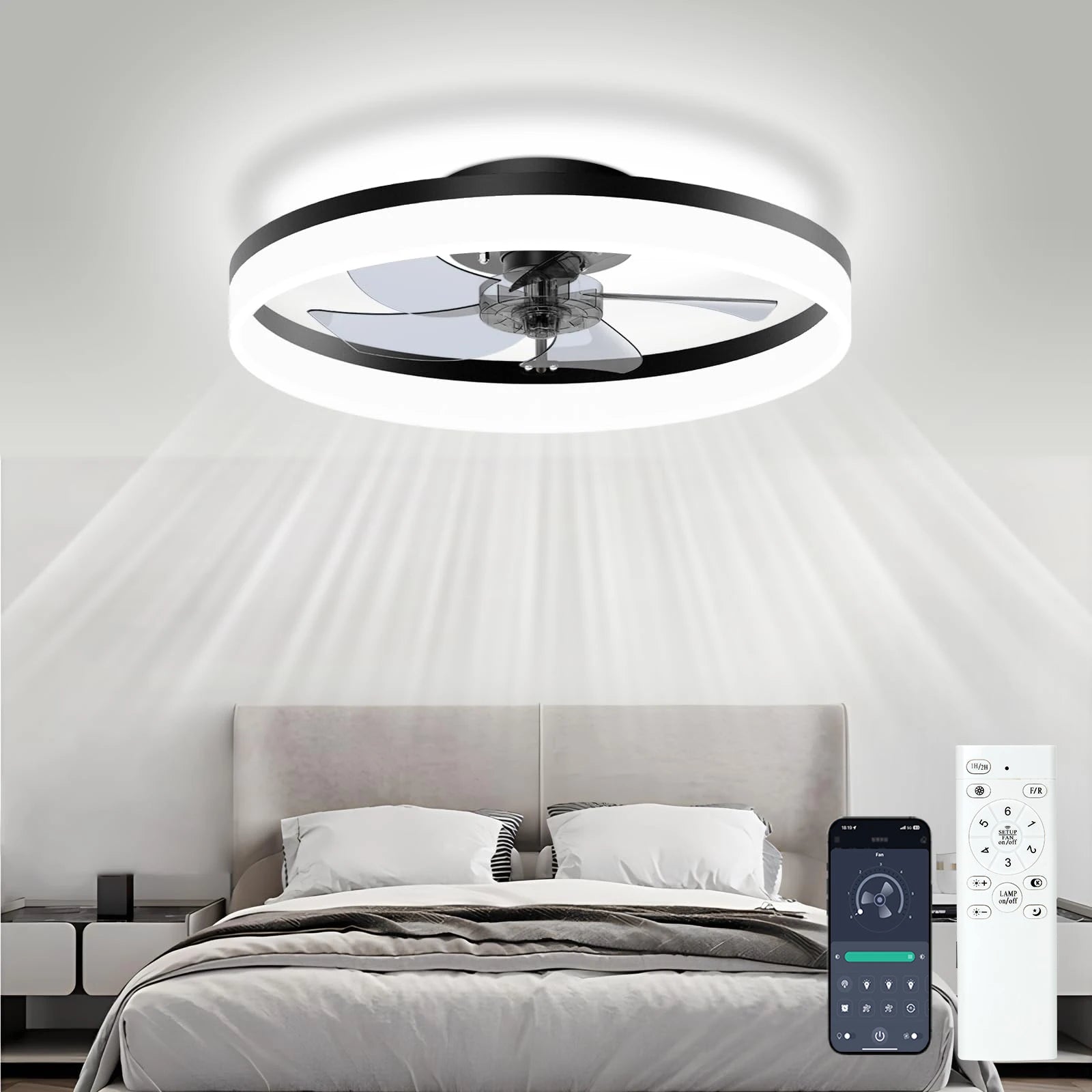 Simple LED Ceiling Fan Light Remote Control with Infinite Dimming 6 Levels of Wind Speed Living Room Bedroom chandelier fan TAVEN System LLC