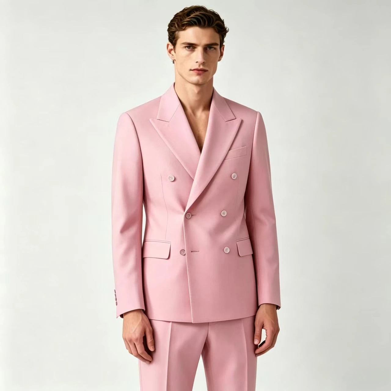 Men Double Breasted Wedding Suit Slim Fit 2 Piece Formal Blazer Set TAVEN System LLC