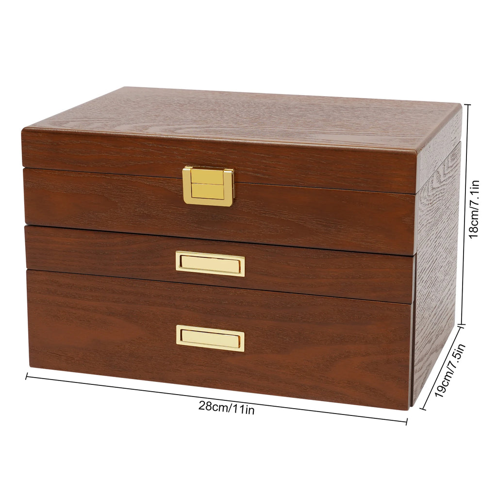 Black Walnut /Brown / White Wood Organizer Jewelry and Watch Display Case Storage Box Convenient TAVEN System LLC