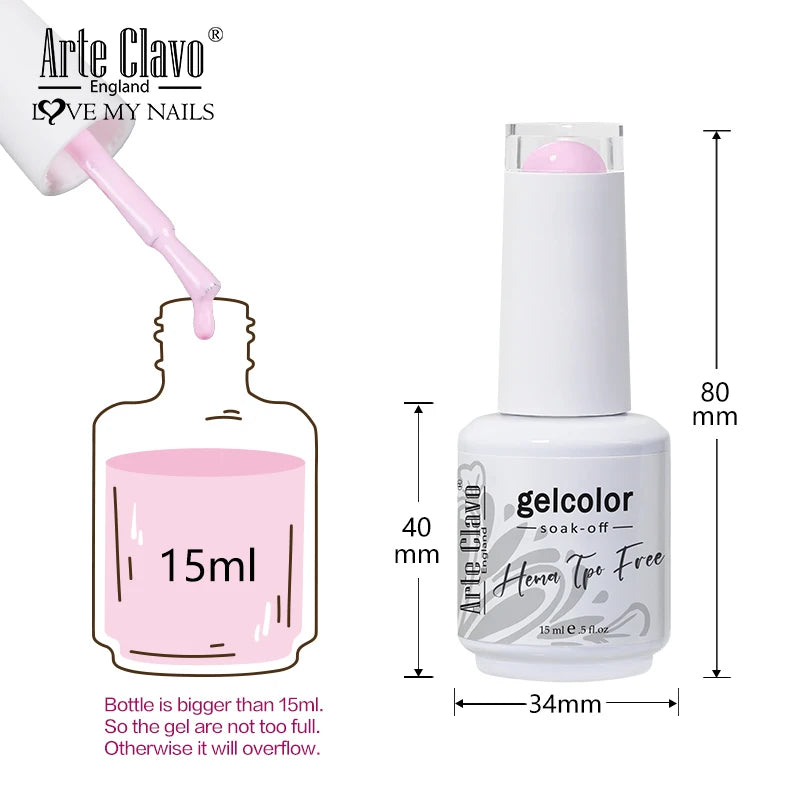 Arte Clavo 15ml Fashion Gel Nail Polish Hema TPO Free Red Colors Glitter Semi Permanent Soak Off UV LED Ultra Diamond Varnish TAVEN System LLC