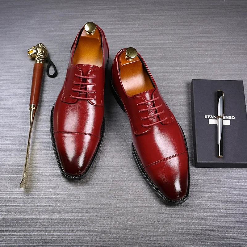 Classic Man Retro Derby Leather Shoes Lace Up Mens Business Dress Office Shoe Fashion Wedding Party Suit Oxfords British Style TAVEN System LLC