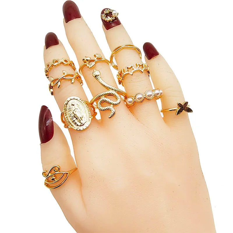 30pc/Lot Gold Color Finger Rings For Girls New Love Snake Animal Butterfly Cutout Star Pearl Thin Joint Ring Party Jewelry Women TAVEN System LLC