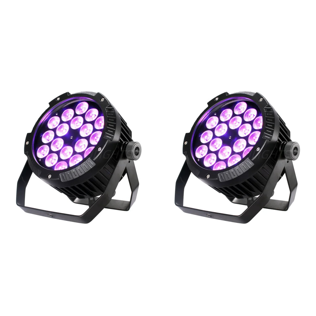 2X IP65 Waterproof Stage Effect Aluminum Led Par 18x18W RGBWA UV 6in1 DMX512 Outdoor Down Light DJ Equipment Disco Wash No Noise TAVEN System LLC