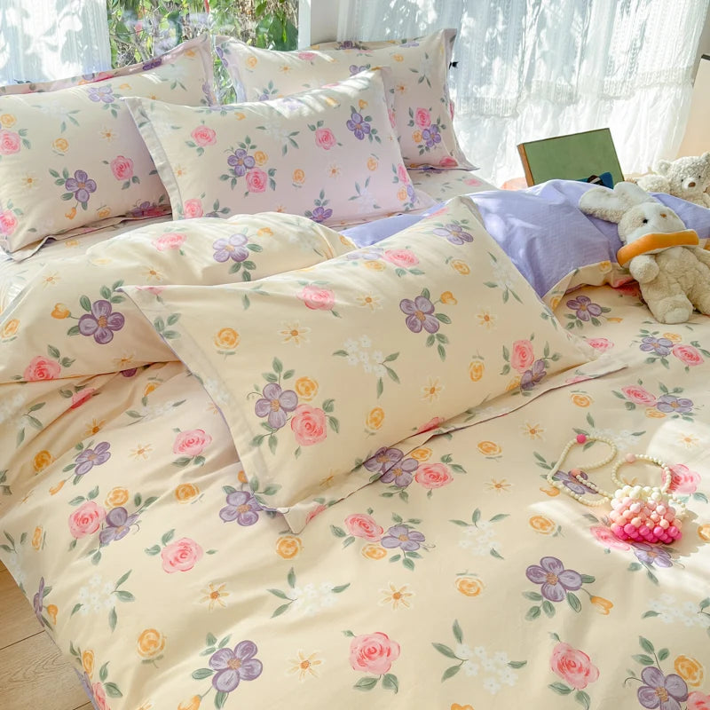 100 % Cotton Bedding Set Duvet Cover Set Luxurious Natural Floral Design Duvet Cover Pillowsham Pure Cotton Comfort Wrinkle Free TAVEN System LLC