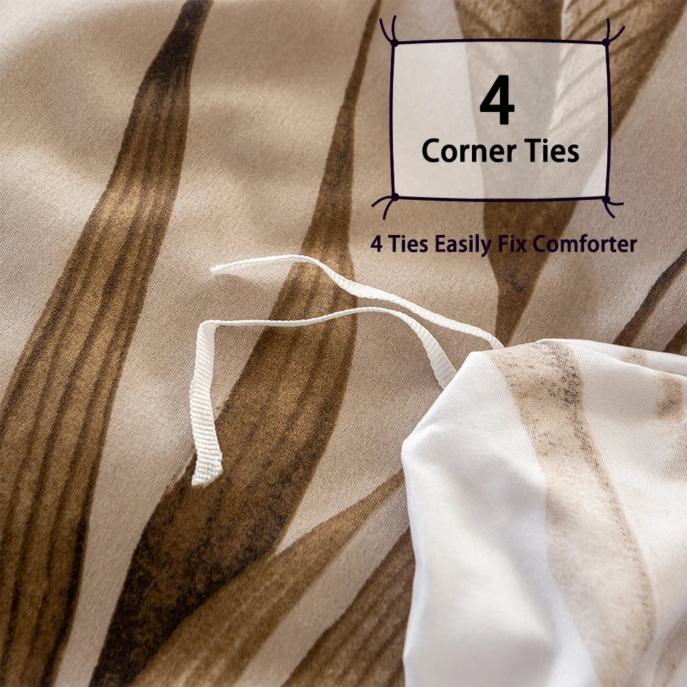 3pcs Fashion Reversible Watercolor Brown Tropical Leaf Printed Duvet Cover Set, Soft And Breathable, All-Season Universal TAVEN System LLC