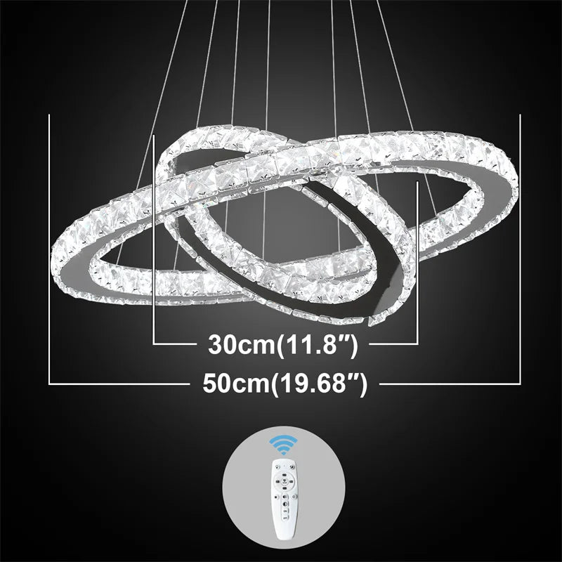 Modern Crystal Rings Led Chandelier Indoor Luxury Ceiling Lamp Dimming And Remote Control Pendan Lighting Chrome Lustre Fixtures TAVEN System LLC