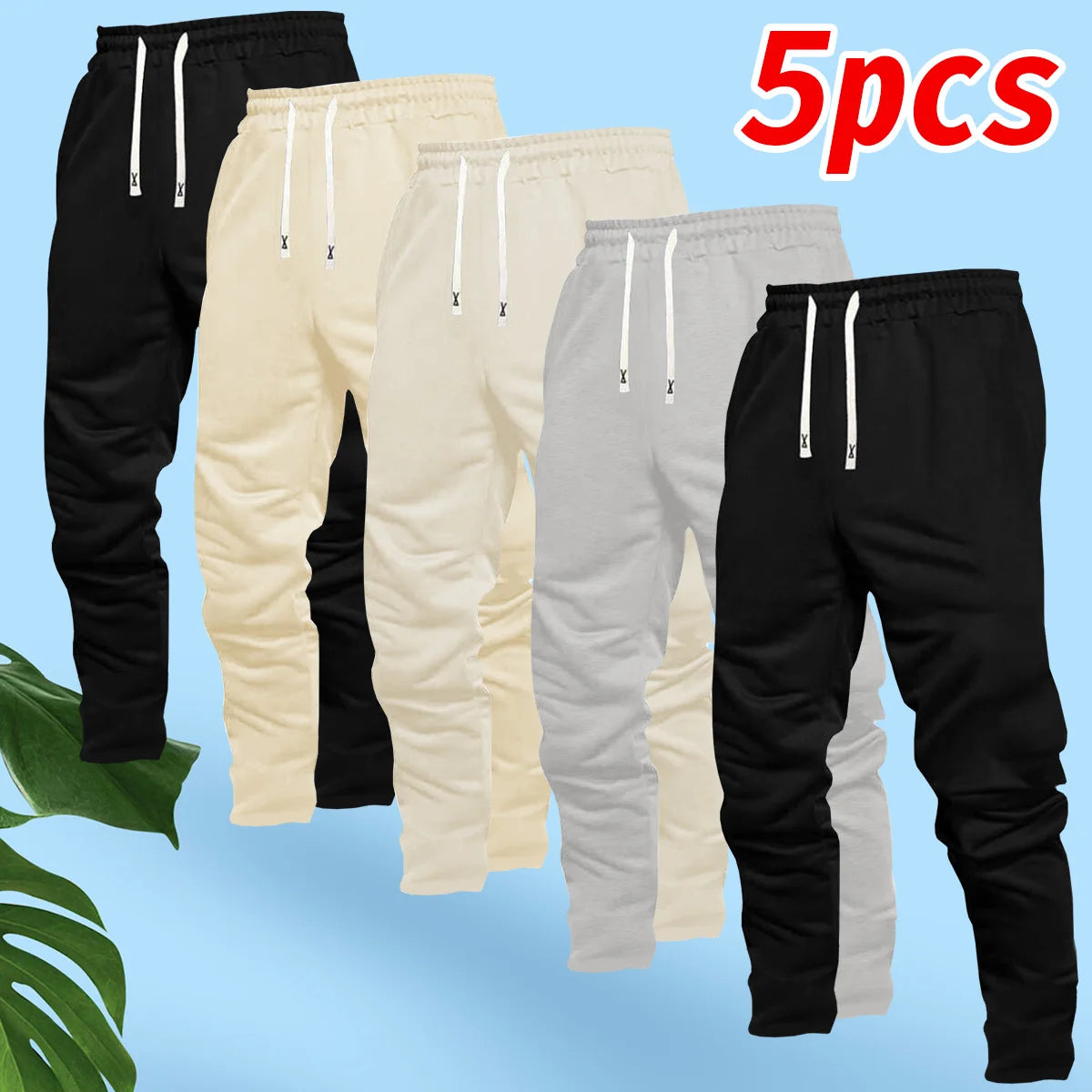 Men's 5-piece straight-leg casual sports pants, comfortable fabric, suitable for outdoor sports, shopping, and travel TAVEN System LLC