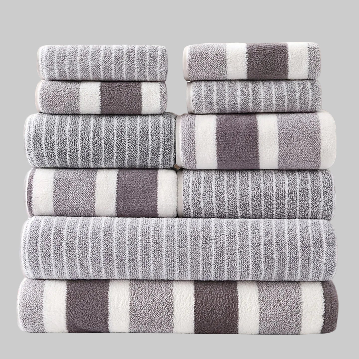 10-Piece Ultra Absorbent Towel Set, Lint-Free & Super Soft Two-Tone Striped Bath Towel Collection, Premium Microfiber Bathroom Towel Set Includes 2 Bath Towels, 4 Face Towels & 4 Hand Towels, Suitable for Bathroom, Spa & Hote TAVEN System LLC
