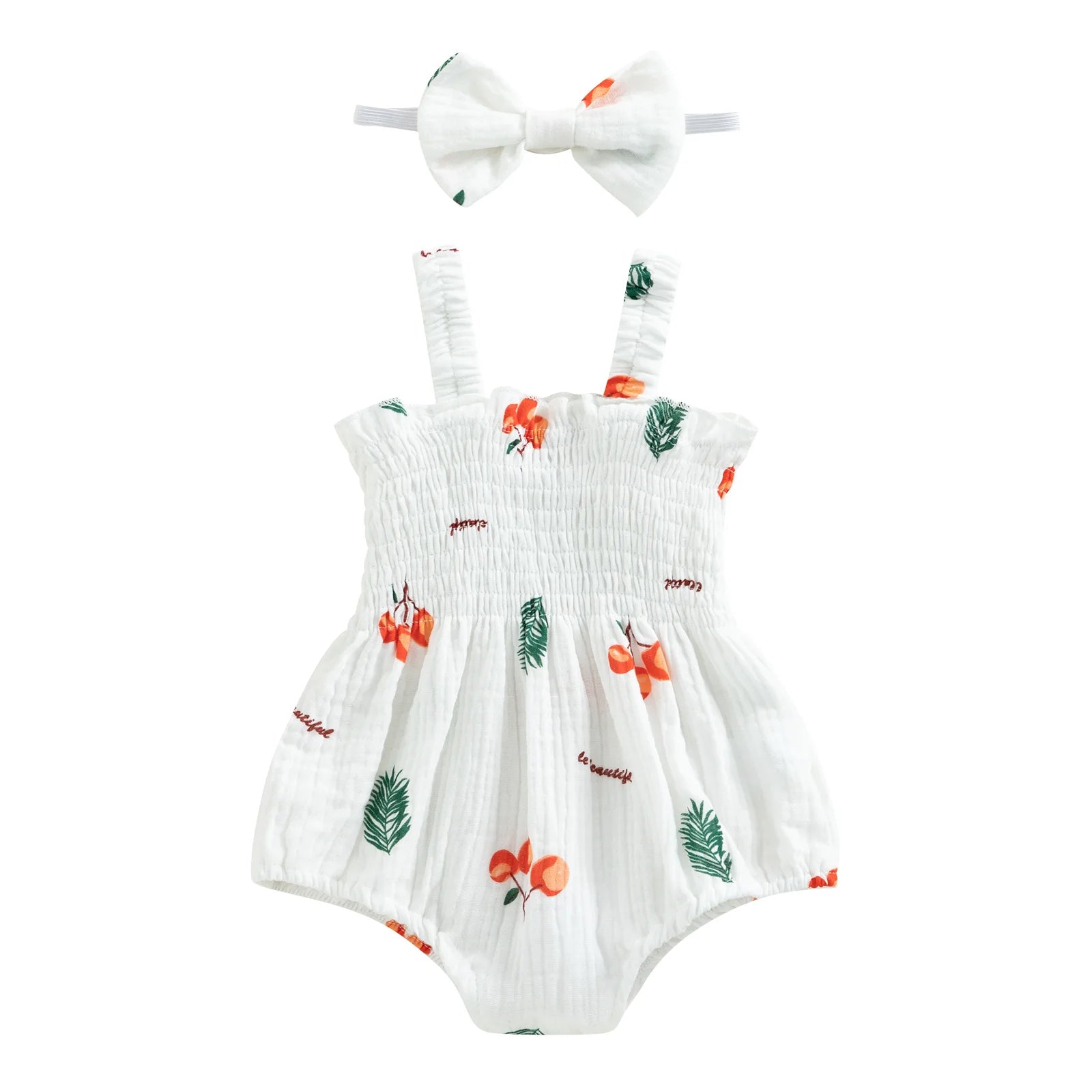 Baby Girl Cherry Print Romper with Matching Headband Summer Set