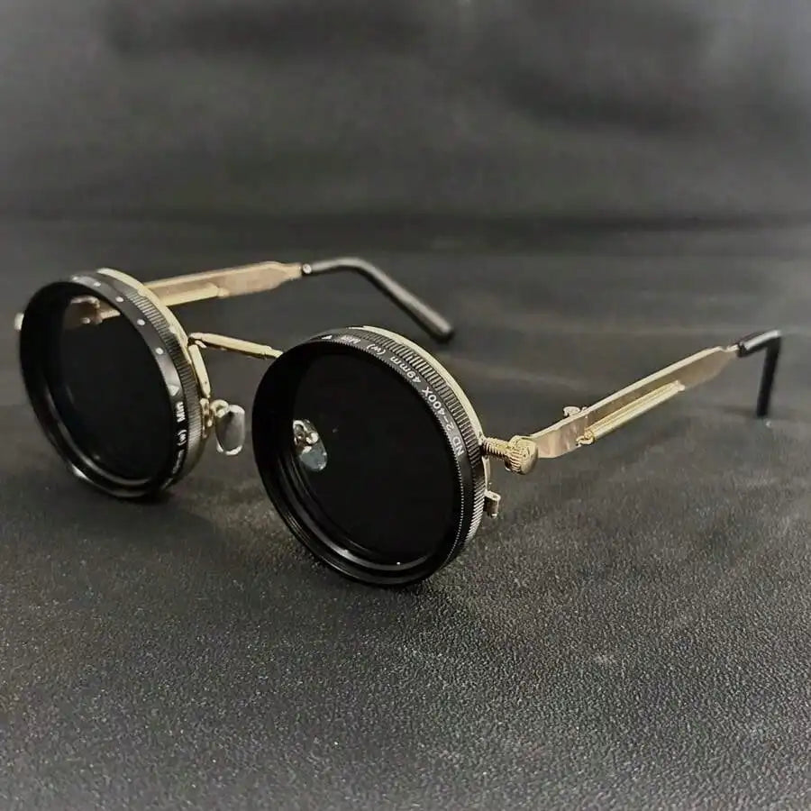 Men's Retro Spandex Style Rotating Sunglasses - Adjustable Brightness Steampunk Style Alloy Frame, Black And Gray Gradient Lenses, Travel And Fashion Accessories, Sunglasses, Party Sunglasses, Suitable For Bohemian Style Sung - TAVEN System LLC