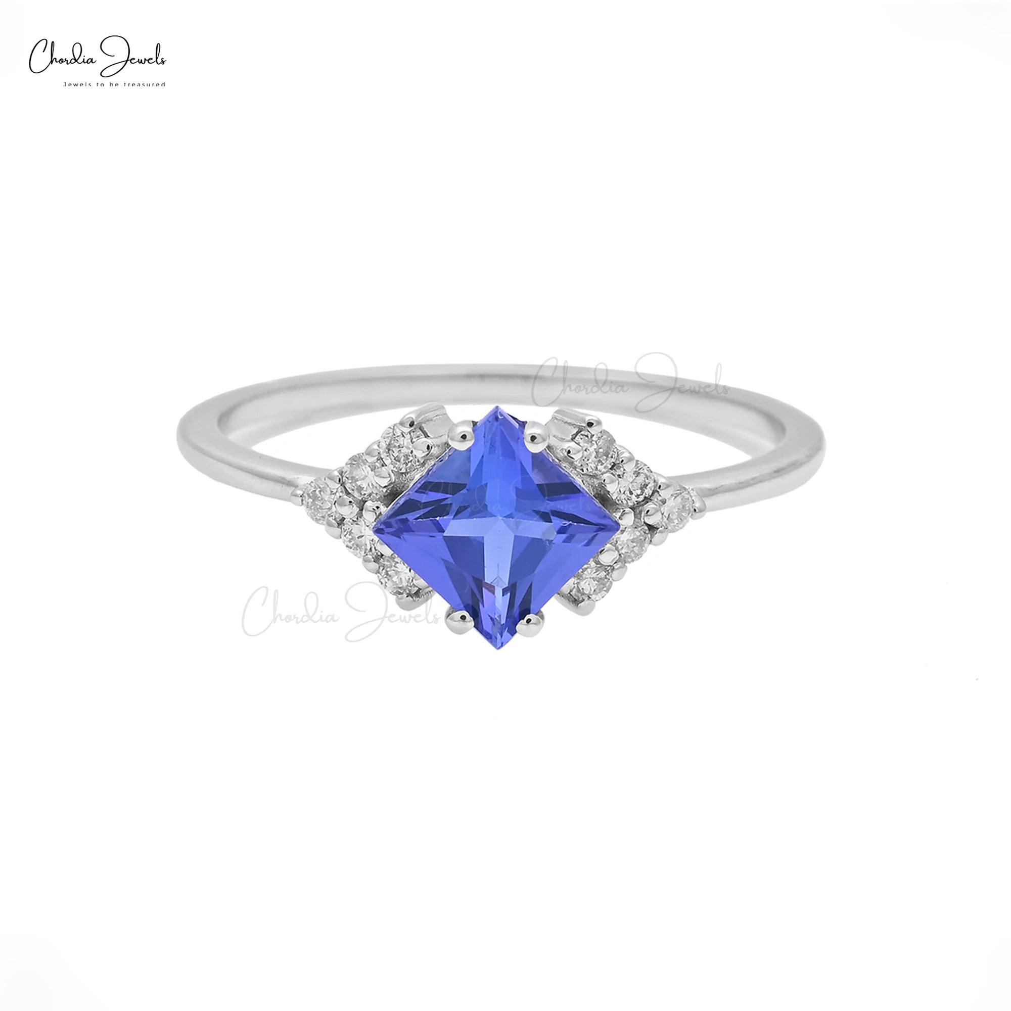 Trending Products 5mm Square Cut Tanzanite & Diamond Half Halo Ring With 14k White Gold Engagement Ring From Verified Supplier TAVEN System LLC