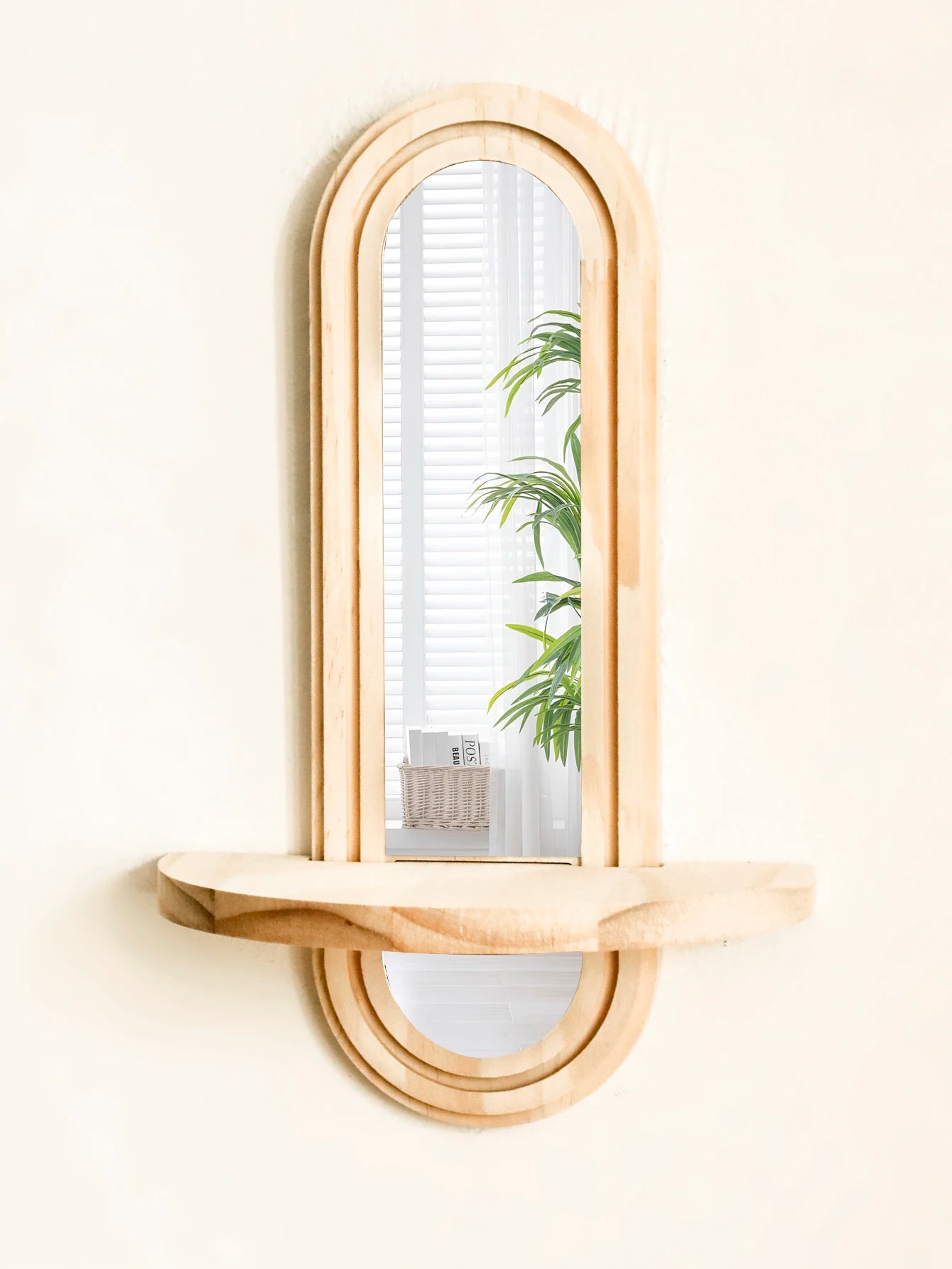 1Pc Boho Style Wooden Wall Shelves - Geometric Wall Mounted Shelves, Natural Wood Finish, Modern Home Decor, Plant Decorative TAVEN System LLC