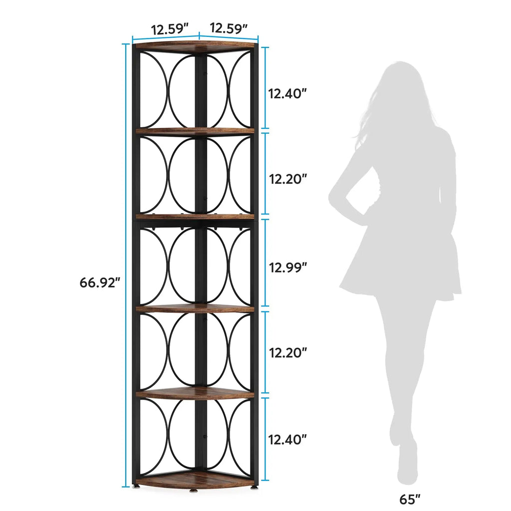 Tribesigns 67 Inch 6 Tier Corner Bookshelf Storage Rack Rustic TAVEN System LLC