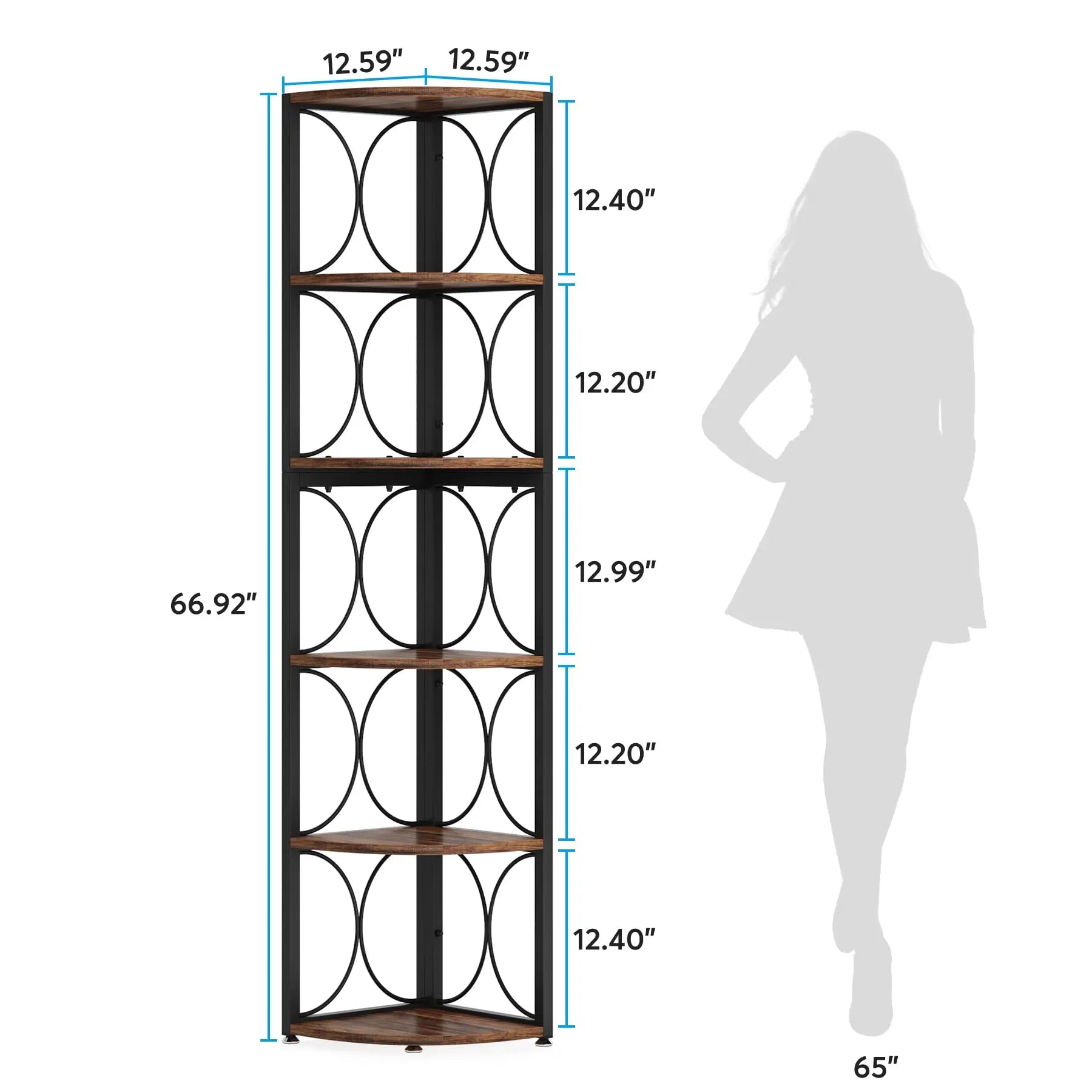 Tribesigns 67 Inch 6 Tier Corner Bookshelf Storage Rack Rustic TAVEN System LLC