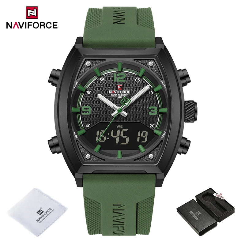 NAVIFORCE Men's Watch Business Simple Original Quartz Watches for Man Waterproof Luminous Silica Band Quartz Analog LCD Display - TAVEN System LLC