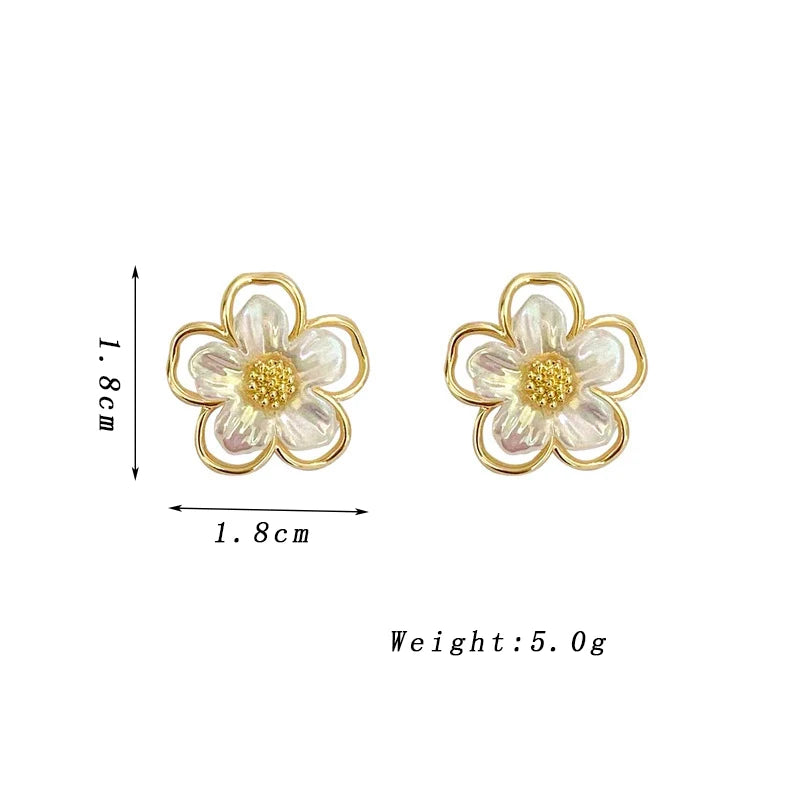 Cute Small White Flower Earrings for Women Party Golden Acrylic Plant Floral Stud Earrings Wedding Party Elegant Korean Jewelry TAVEN System LLC