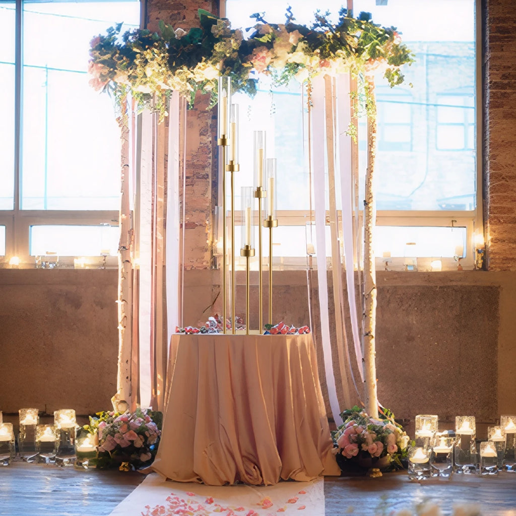 Gold Floor Candelabra 5 Arm Tall Candle Holder with Acrylic Lampshade for Wedding Table Birthday Party Decoration 10PCS TAVEN System LLC
