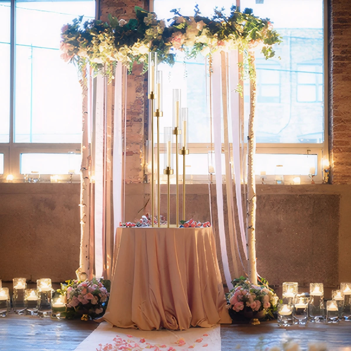 Gold Floor Candelabra 5 Arm Tall Candle Holder with Acrylic Lampshade for Wedding Table Birthday Party Decoration 10PCS TAVEN System LLC