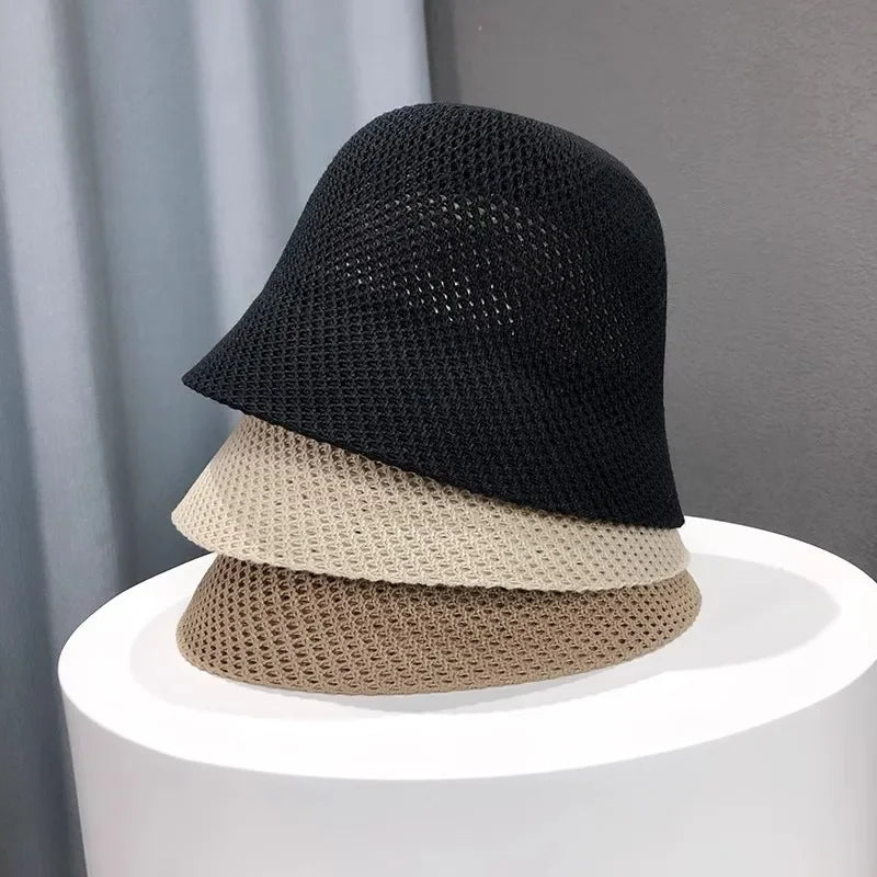 Women Summer Hollow Out Bucket Hat Breathable Beach Sun Cap