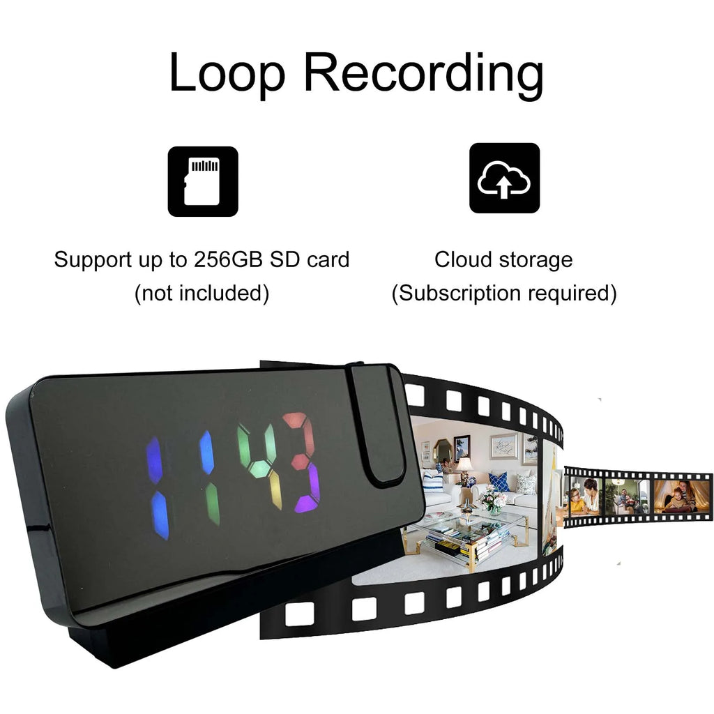 4K Ultra HD Projection Alarm Clock Camera with Wi-Fi, Motion Detection, Remote Viewing, Recording, Nanny Cam for Indoor Security TAVEN System LLC