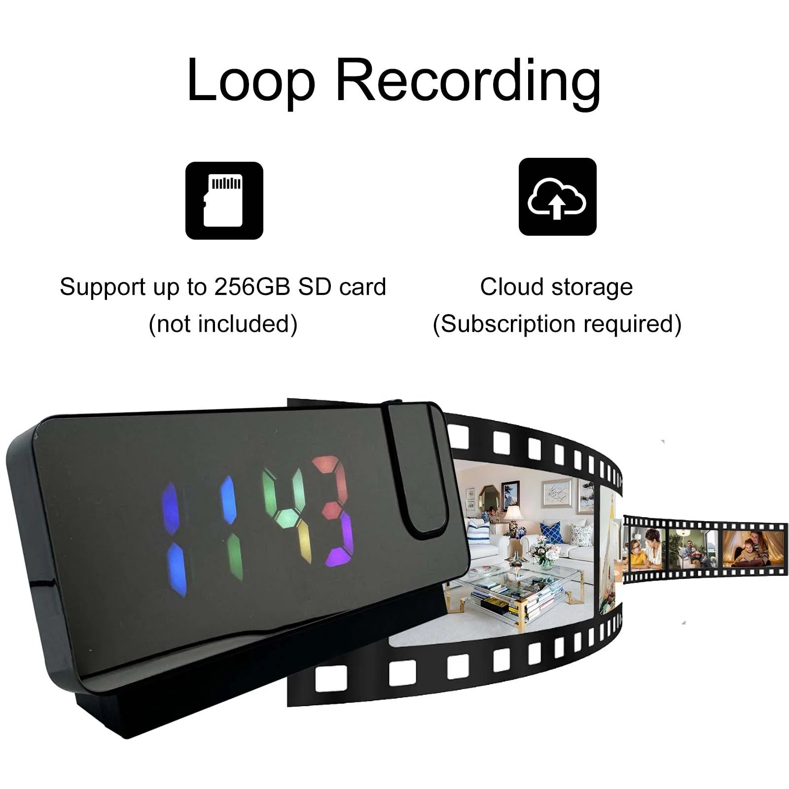 4K Ultra HD Projection Alarm Clock Camera with Wi-Fi, Motion Detection, Remote Viewing, Recording, Nanny Cam for Indoor Security TAVEN System LLC