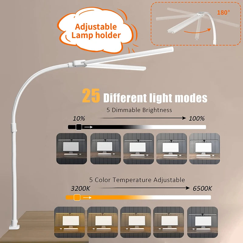 LAOPAO Double Head LED Desk Lamp EU/US Architect Desk Lamps Office 24W Brightest 5Color Modes and 5 Dimmable Eye Protection lamp TAVEN System LLC