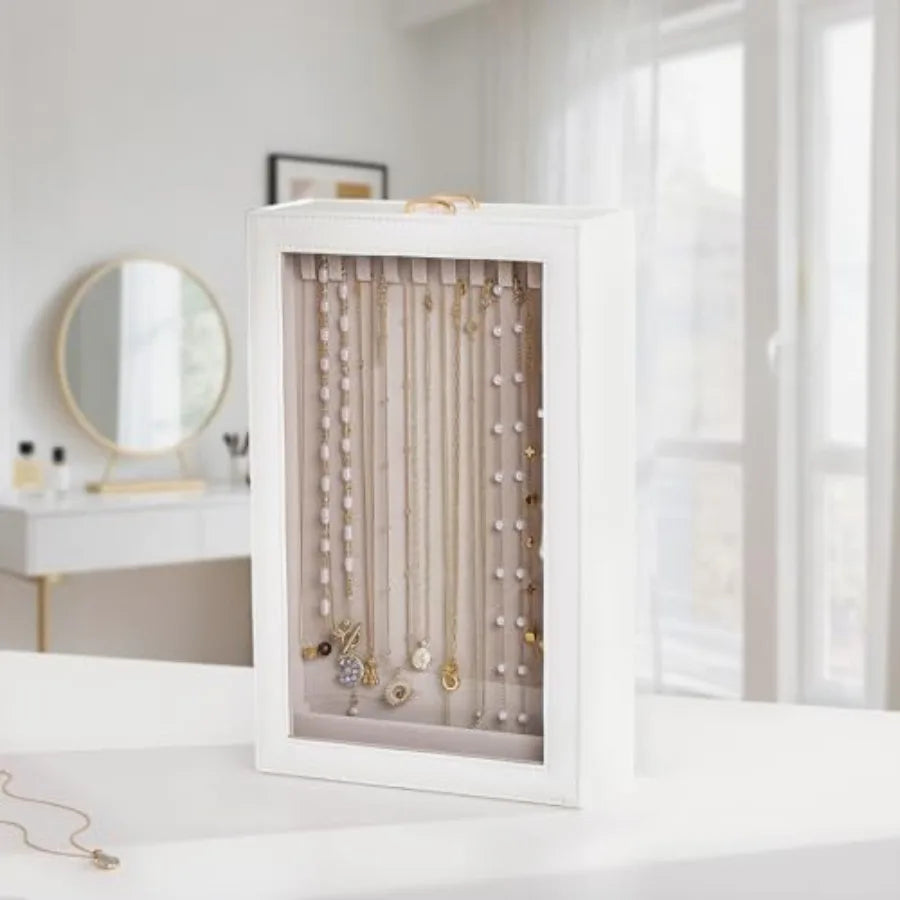 Necklace Organizer Box, Jewelry Storage Box with Clear Window for Necklaces Bracelets, Tangle-Free Necklace Display Case for Wo TAVEN System LLC