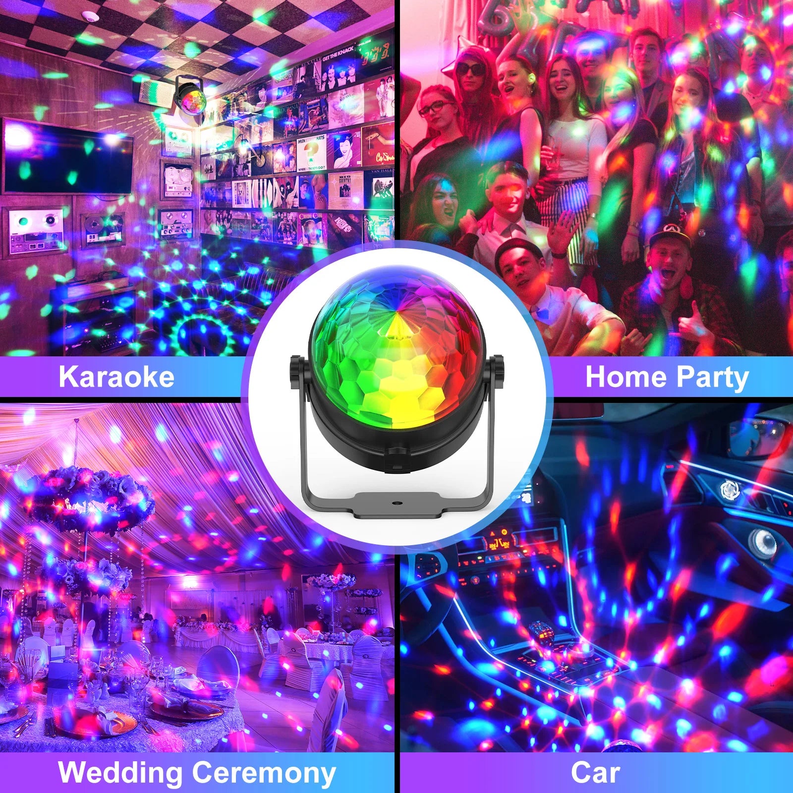 U'King 4PCS RGB LED Stage Disco Light Rotating DJ Ball Strobe Remote Control LED Magic Ball Light Christmas Party Club Show Lamp TAVEN System LLC
