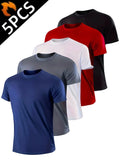 5Pcs Men's Quick Dry Basic Short Sleeve Gym Running Street Outdoor Exercise Sport Shirt Tops Lightweight TAVEN System LLC