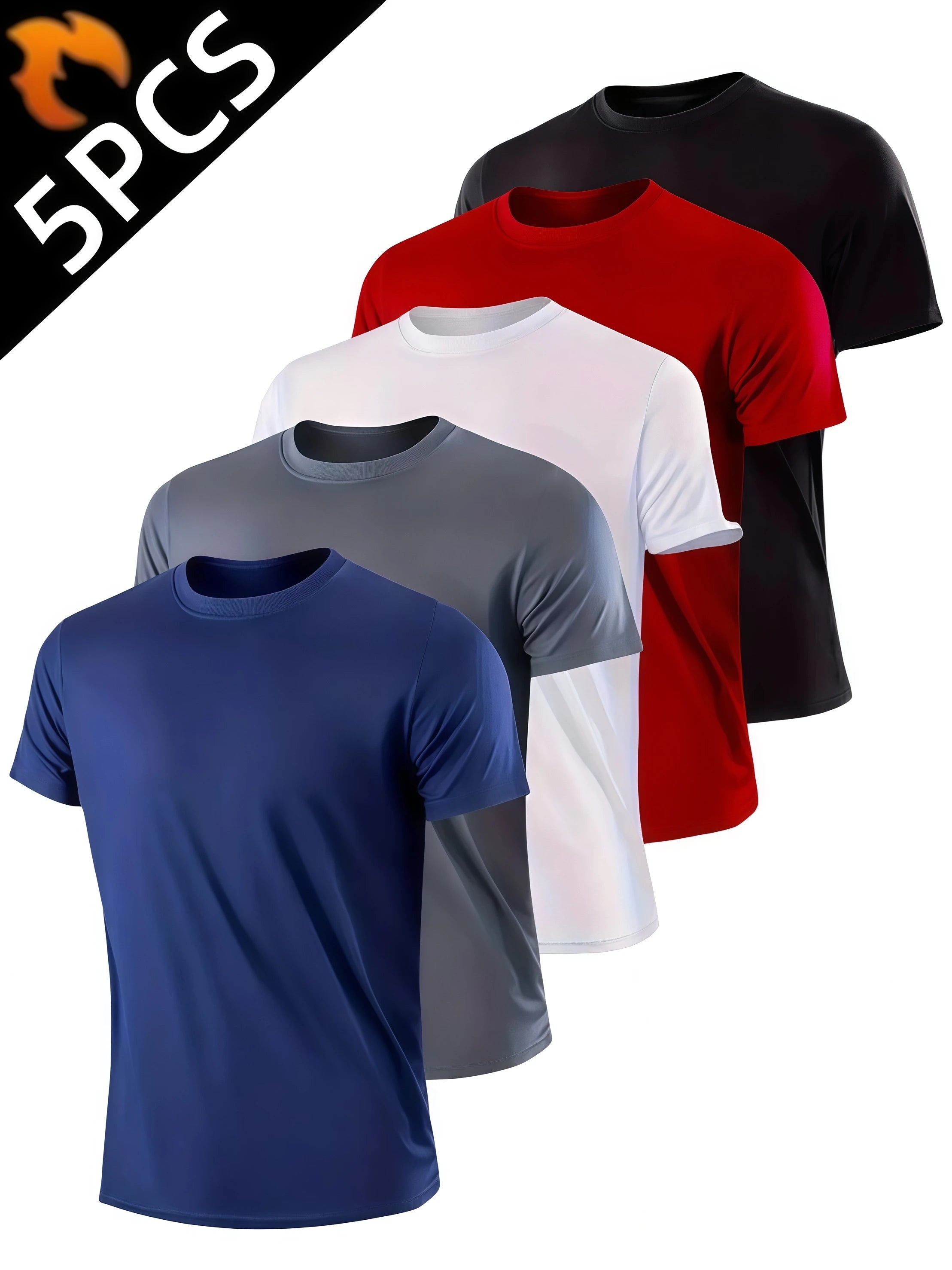 5Pcs Men's Quick Dry Basic Short Sleeve Gym Running Street Outdoor Exercise Sport Shirt Tops Lightweight TAVEN System LLC