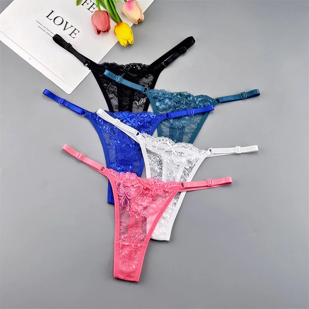 5PCS Free Shipping Seamless Women Thong Panties Adjust Belt Sexy Ice Silk G-string Lady Low Waist Lace Bikini T-back Plus Size TAVEN System LLC