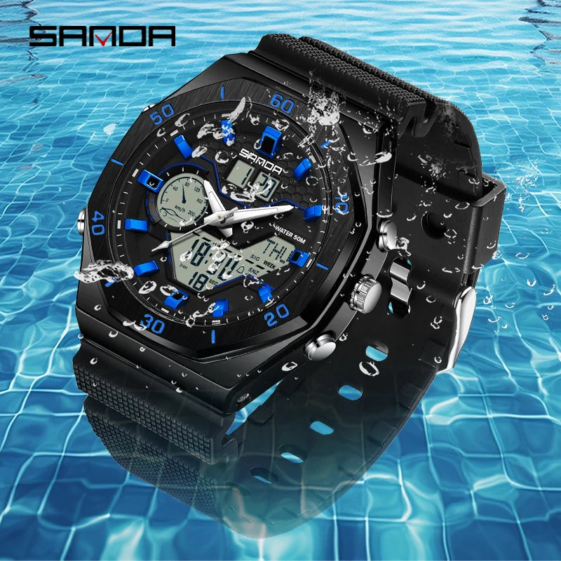 SANDA G Style Digital Men Watches Dual Display Three Time Waterproof Shock Sports Watch Military Countdown Male LED Quartz Clock - TAVEN System LLC