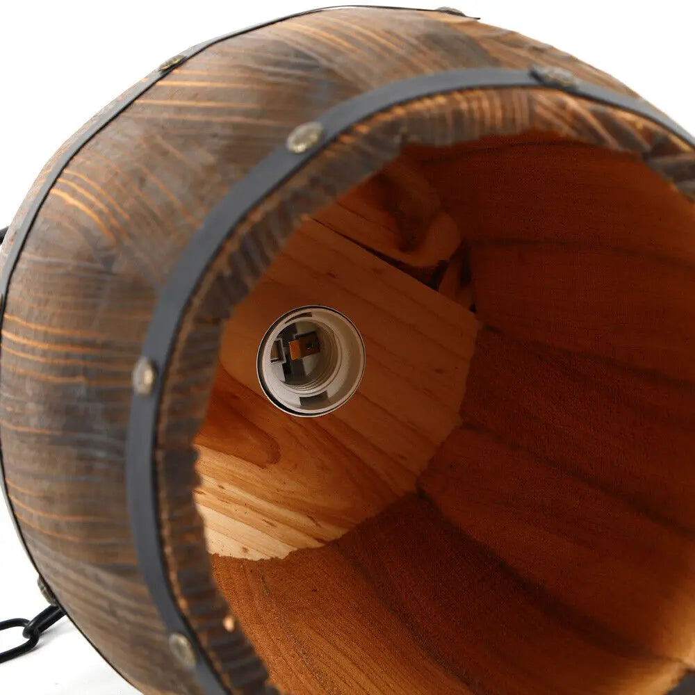 Hanging Vintage Wine Barrel Light Wooden Rustic Old West Cafe Bar Ceiling Lamp TAVEN System LLC