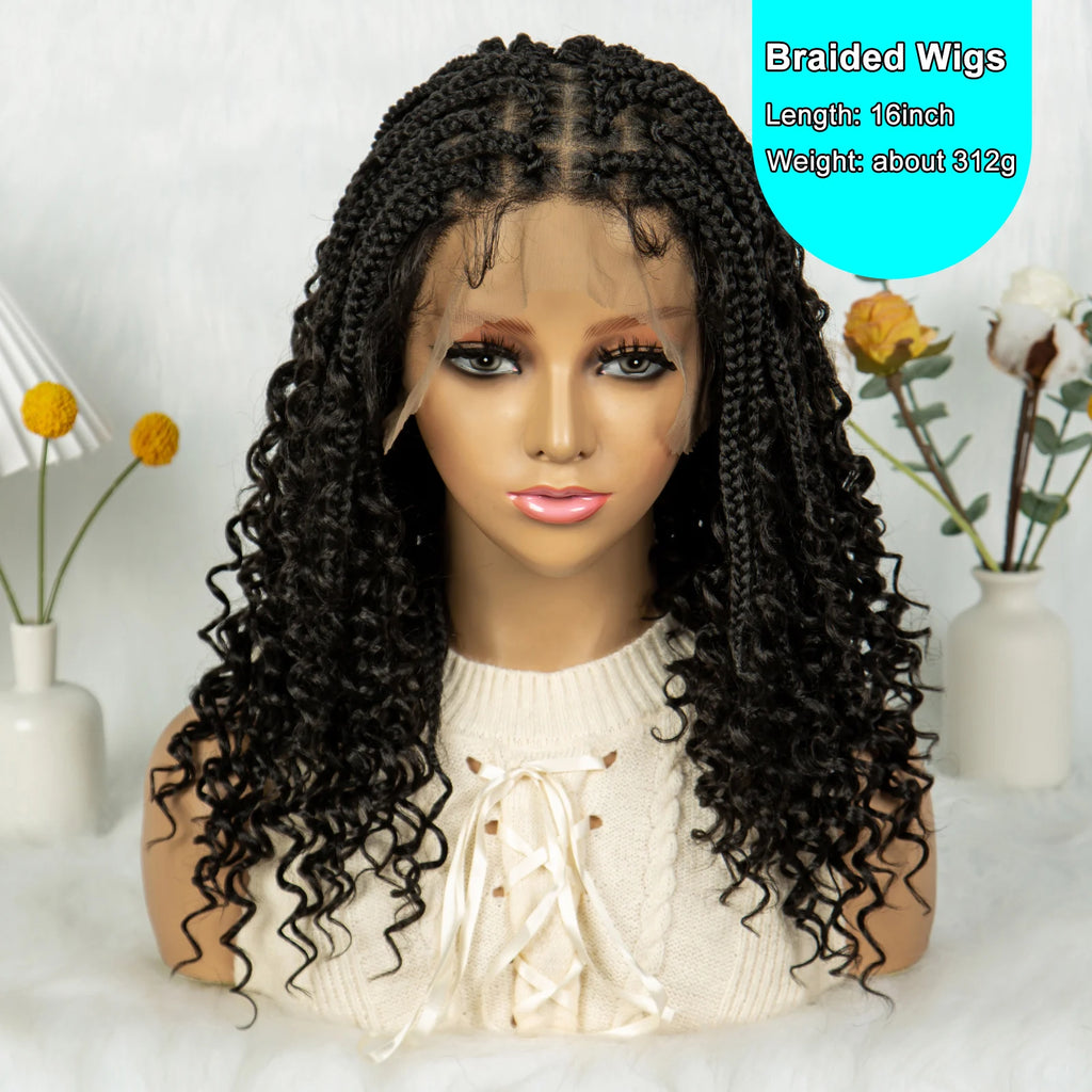 Short boho box braids full lace synthetic wig