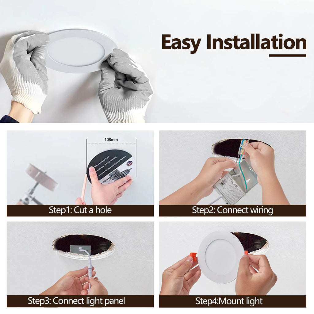 12-Piece Set of Shell-Less Led Ceiling Lights, Dimmable Recessed Downlights with Junction Box, 3000K-5000K Adjustable Color Temperature White Light TAVEN System LLC