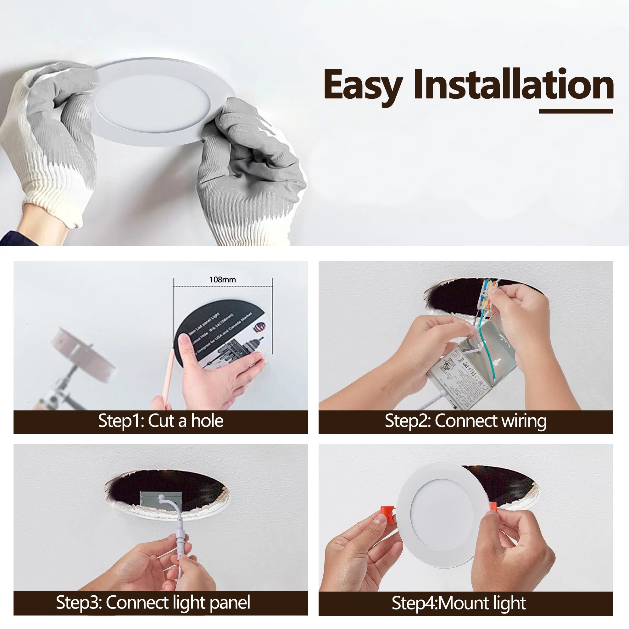 12-Piece Set of Shell-Less Led Ceiling Lights, Dimmable Recessed Downlights with Junction Box, 3000K-5000K Adjustable Color Temperature White Light TAVEN System LLC