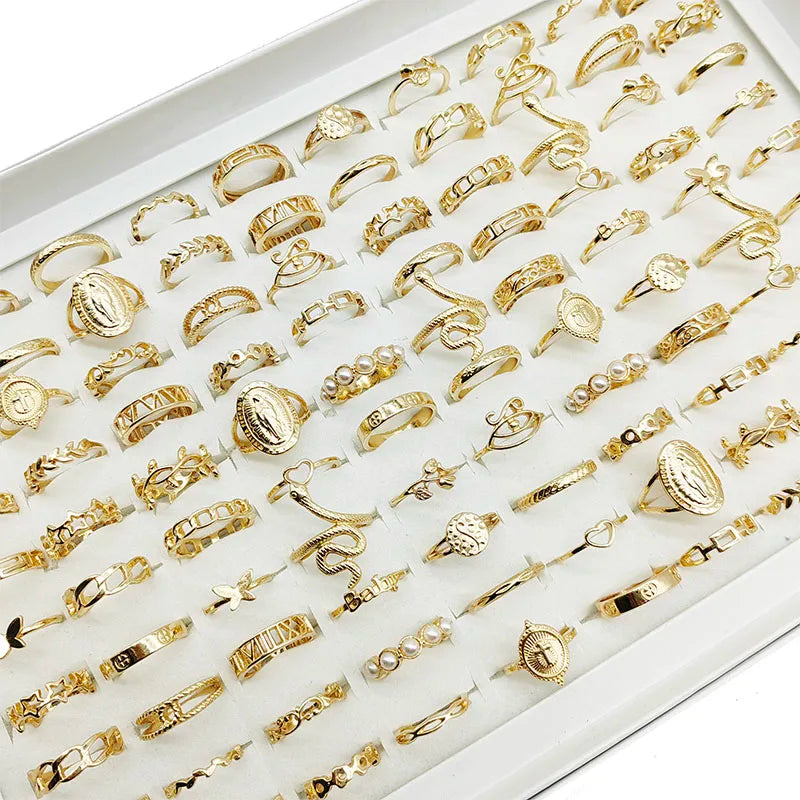 30pc/Lot Gold Color Finger Rings For Girls New Love Snake Animal Butterfly Cutout Star Pearl Thin Joint Ring Party Jewelry Women TAVEN System LLC