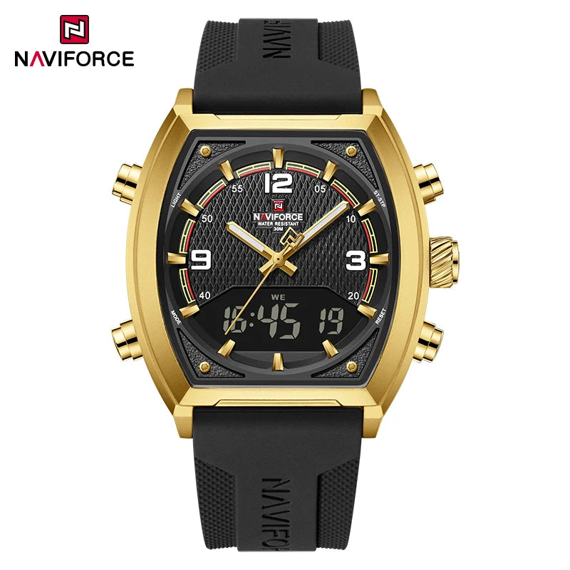 NAVIFORCE Men's Watch Business Simple Original Quartz Watches for Man Waterproof Luminous Silica Band Quartz Analog LCD Display - TAVEN System LLC
