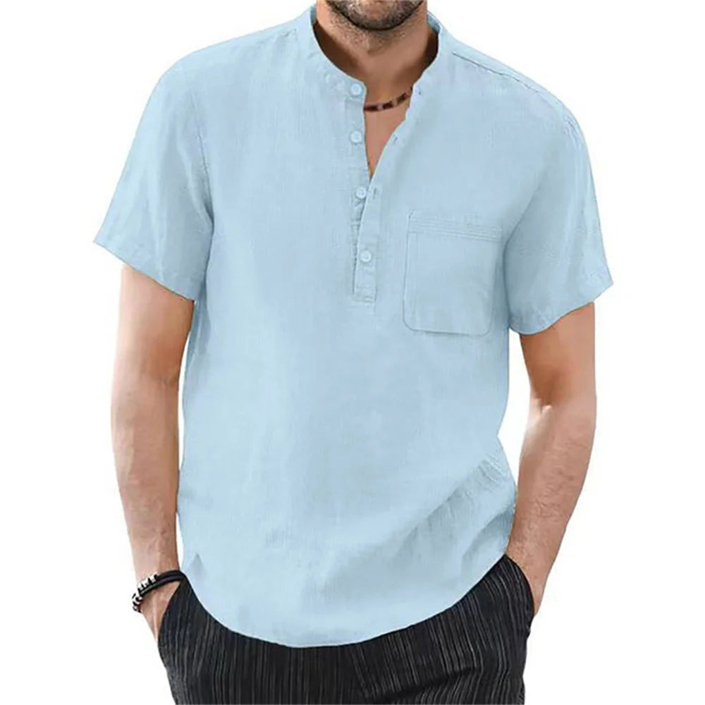 Men's Cotton Linen Short Sleeve Shirt Casual Summer T-Shirt TAVEN System LLC