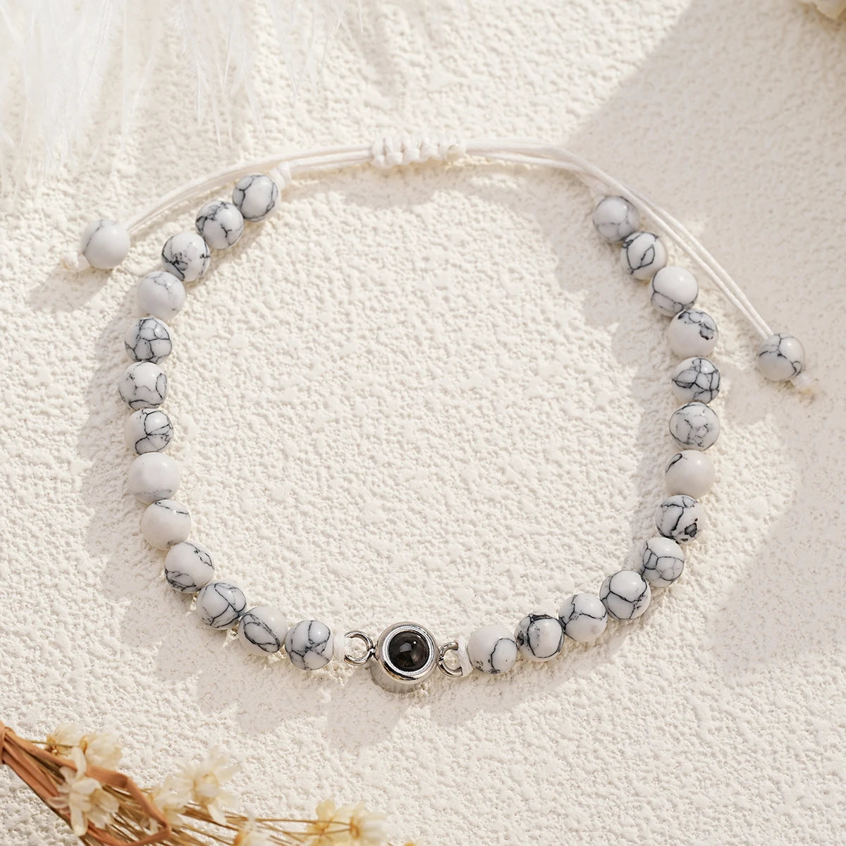 Custom Natural Stone Bracelet Personalized Photo Projection Bracelet Custom Stainless Steel Projection Bracelets Memory Jewelry TAVEN System LLC