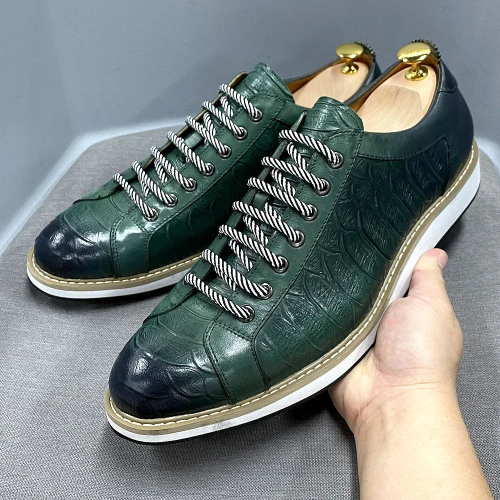 Classic Mens Casual Shoes Genuine Leather Lace-Up Fashion Sneakers Luxury Brand Alligator Print Street Travel Flat Shoes for Men TAVEN System LLC