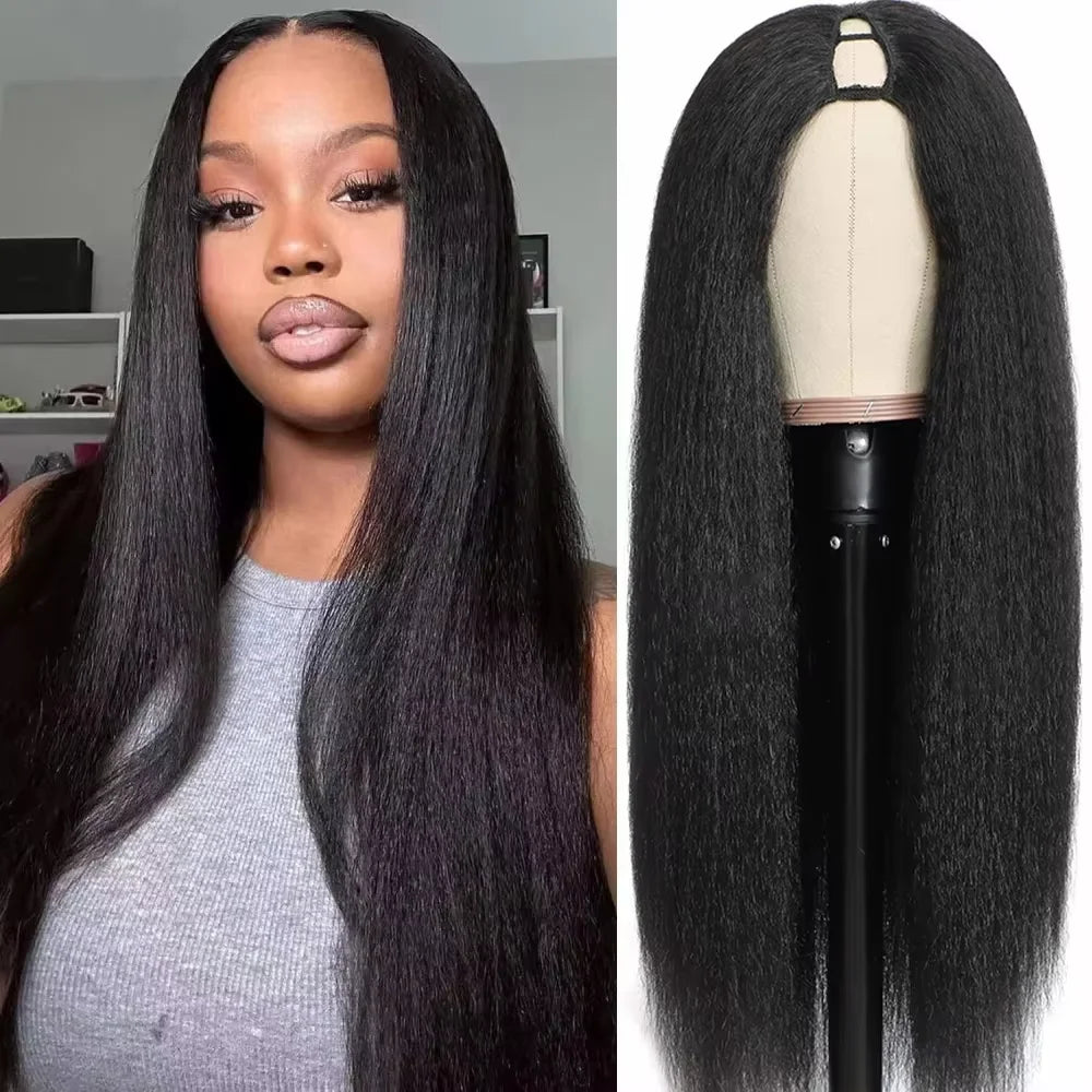 Kinky Straight U Part Remy Human Hair Wig Long
