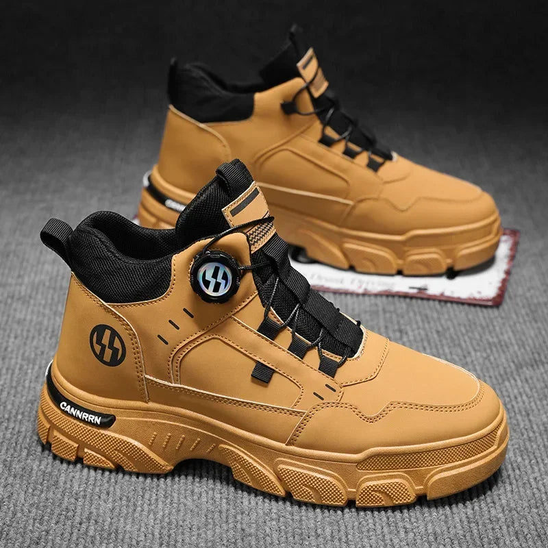 Autumn Men's Sneakers New Breathable Workwear Shoes Trendy Thick Soled Shoes Anti Slip White Casual Skateboard Shoes Ankle Boots TAVEN System LLC