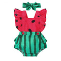 Baby Watermelon Print Romper with Matching Headband Summer Set