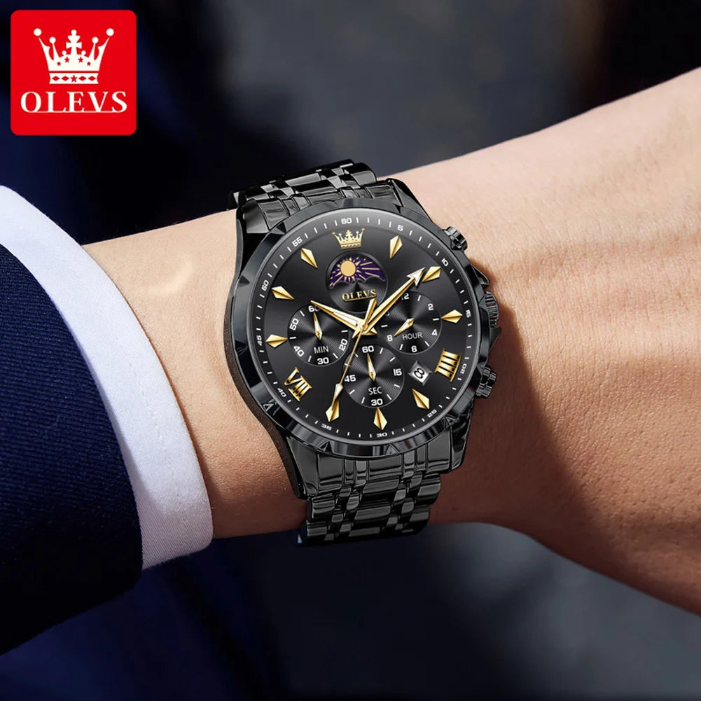 OLEVS 3653 Moon Phase Men Watch Luxury Brand Quartz Watch Fashion Original Waterproof Luminous 24-hour Automatic Date Men Watch TAVEN System LLC