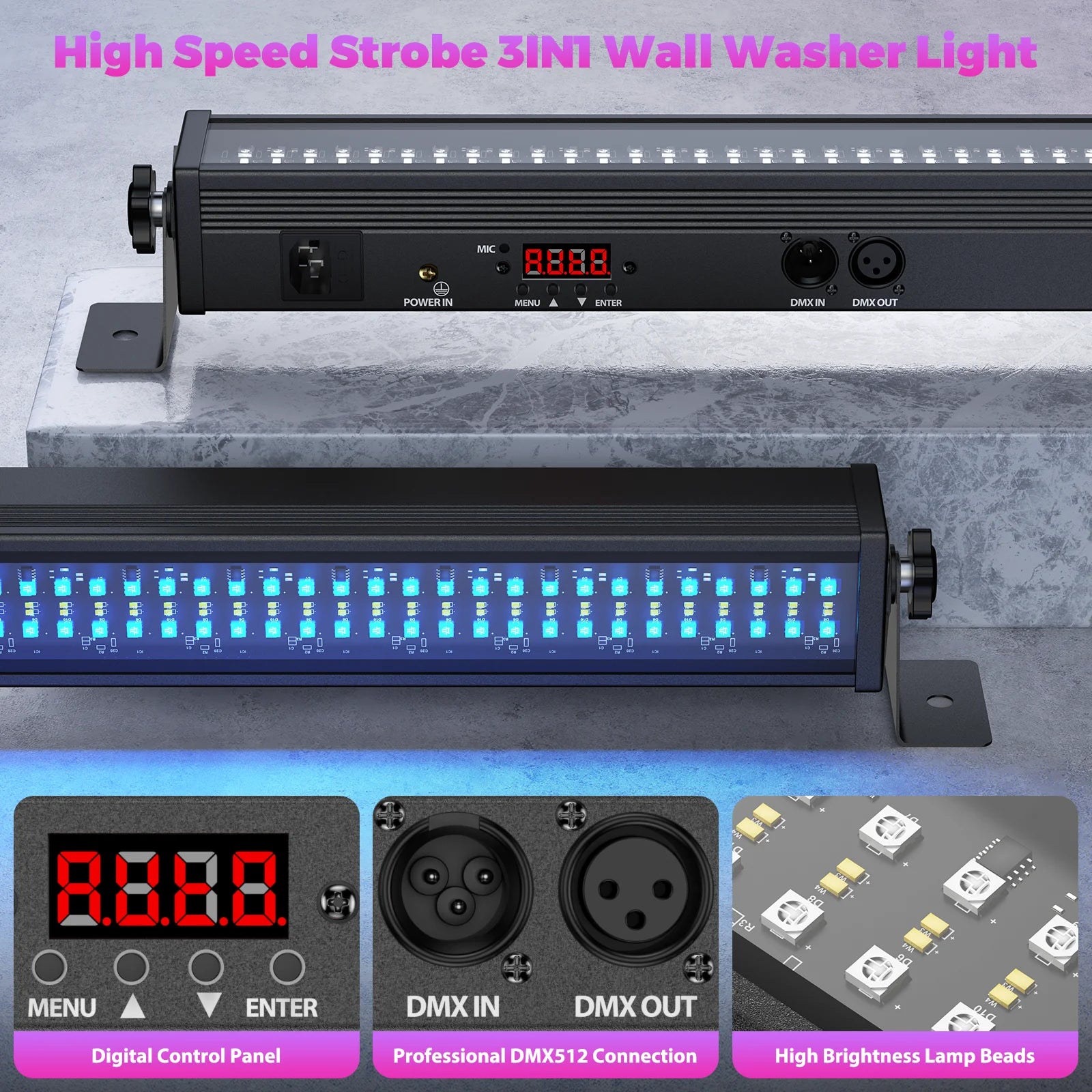 U'King 1/2Pcs 120W Wall Wash Light Bar RGB 336 LEDs Stage Lights 7000lm Wallwasher Lights For Home Nightclub Wedding Party Show TAVEN System LLC