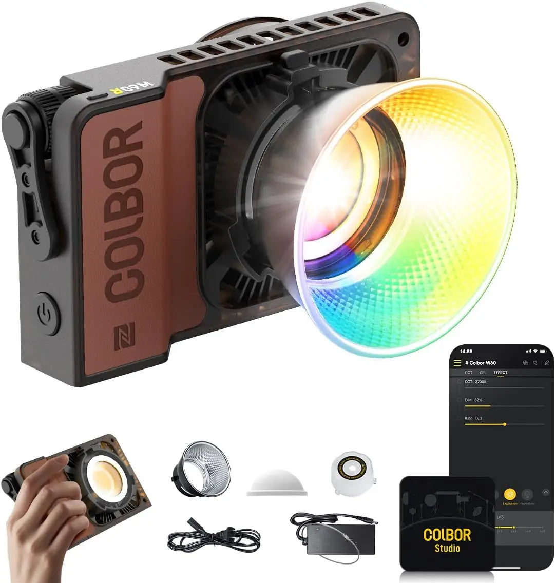COLBOR W60 W60R W100 W100R 60W 100W COB LED Light Photography Lighting Handheld Portable Pocket Light for Outdoor Shooting SYNCO TAVEN System LLC