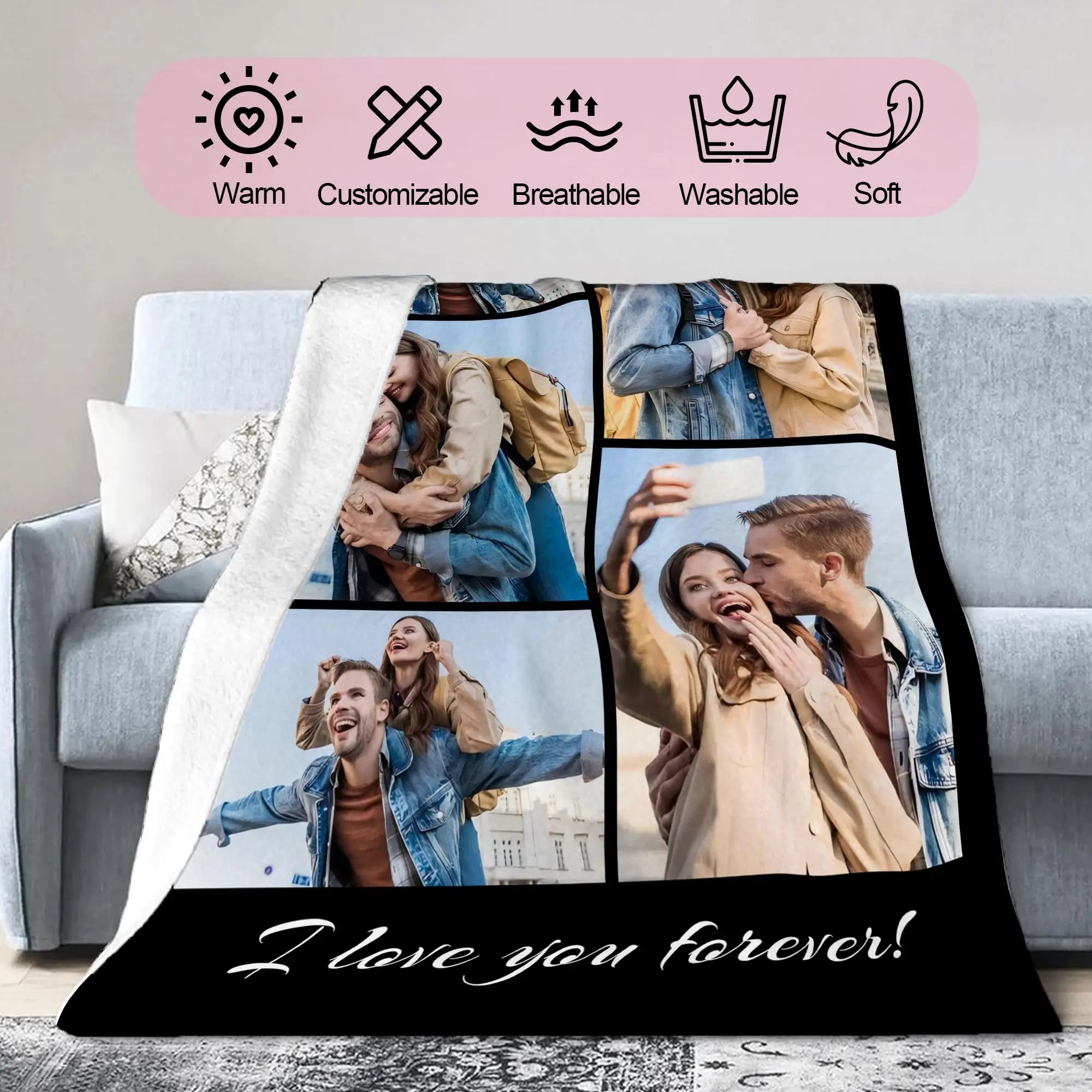 1pc Customized Blanket With Your Family Photo Warm Personalized Blankets for Lover Mom for Mothers' Day Fathers Bithday Gifts TAVEN System LLC