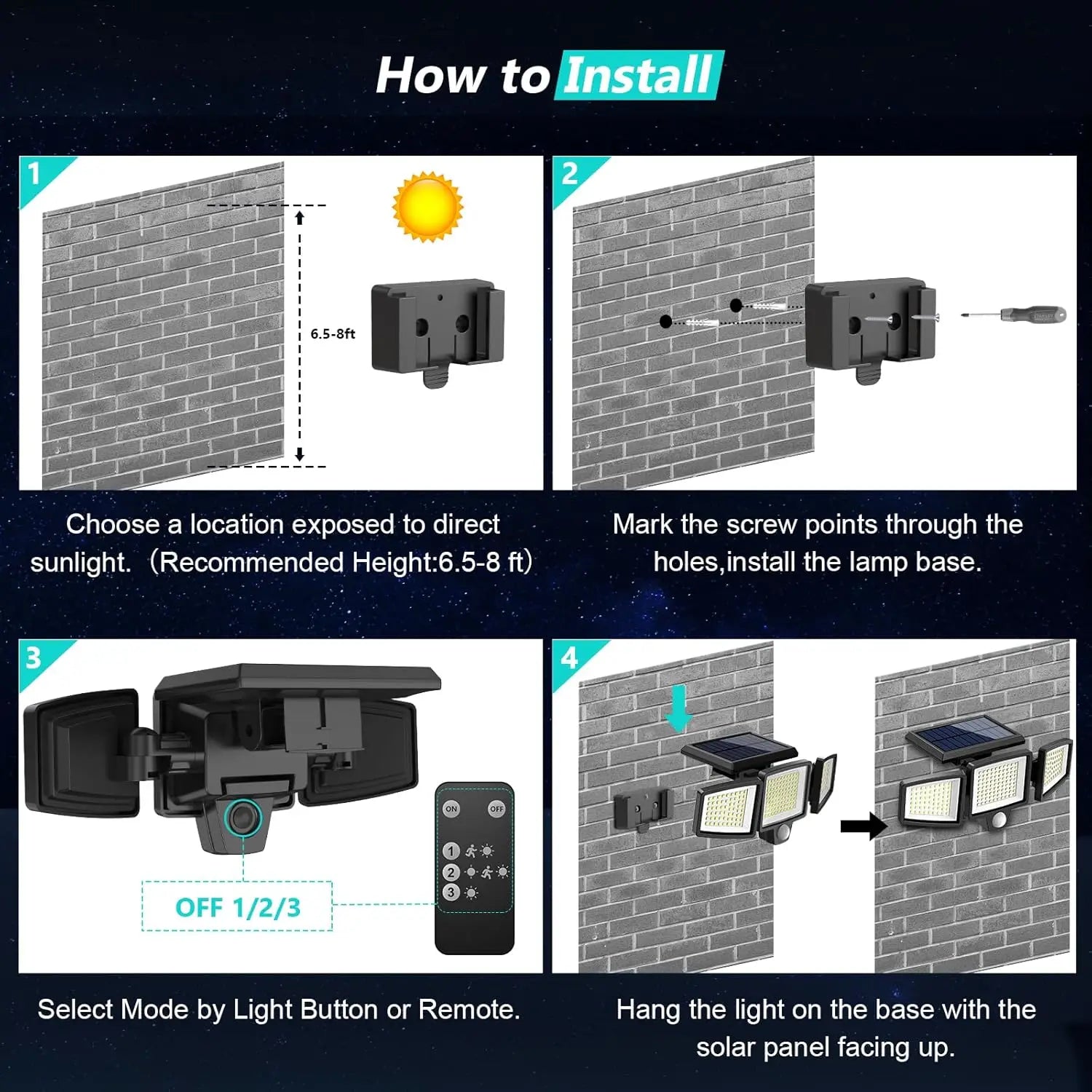 Solar 3 head motion sensor security light with 200 plus LED